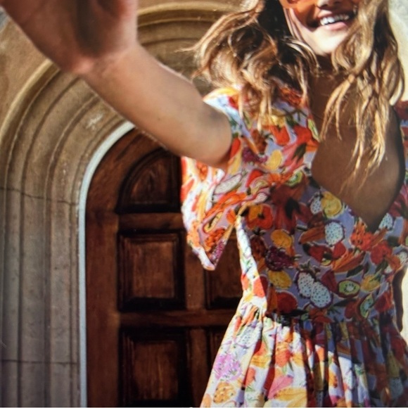 Fame and Partners Aidan Puff Sleeve Mini Dress Tropical Lilac Fruit Print Size 2 - Picture 7 of 11